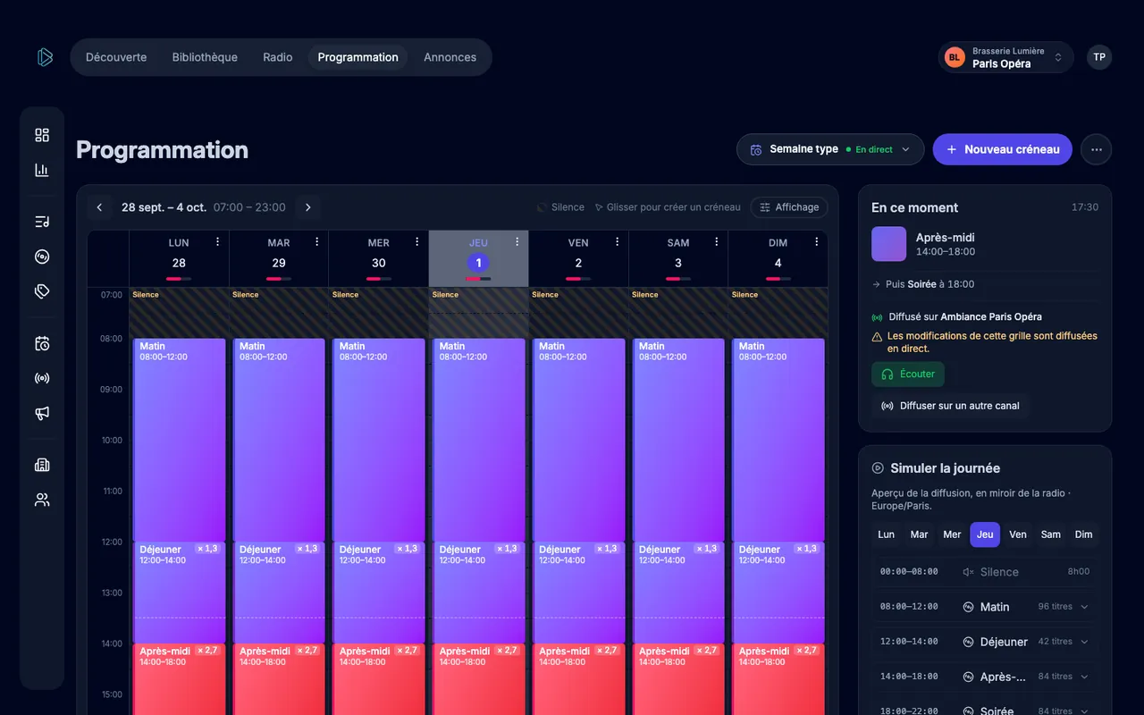 L’outil de programmation de Plai : les playlists de chaque moment de la journée
